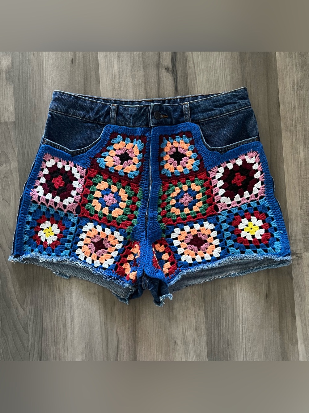 Farm Rio Anthropologie Shorts Womens 31 Crochet Ultra High Rise Denim Boho